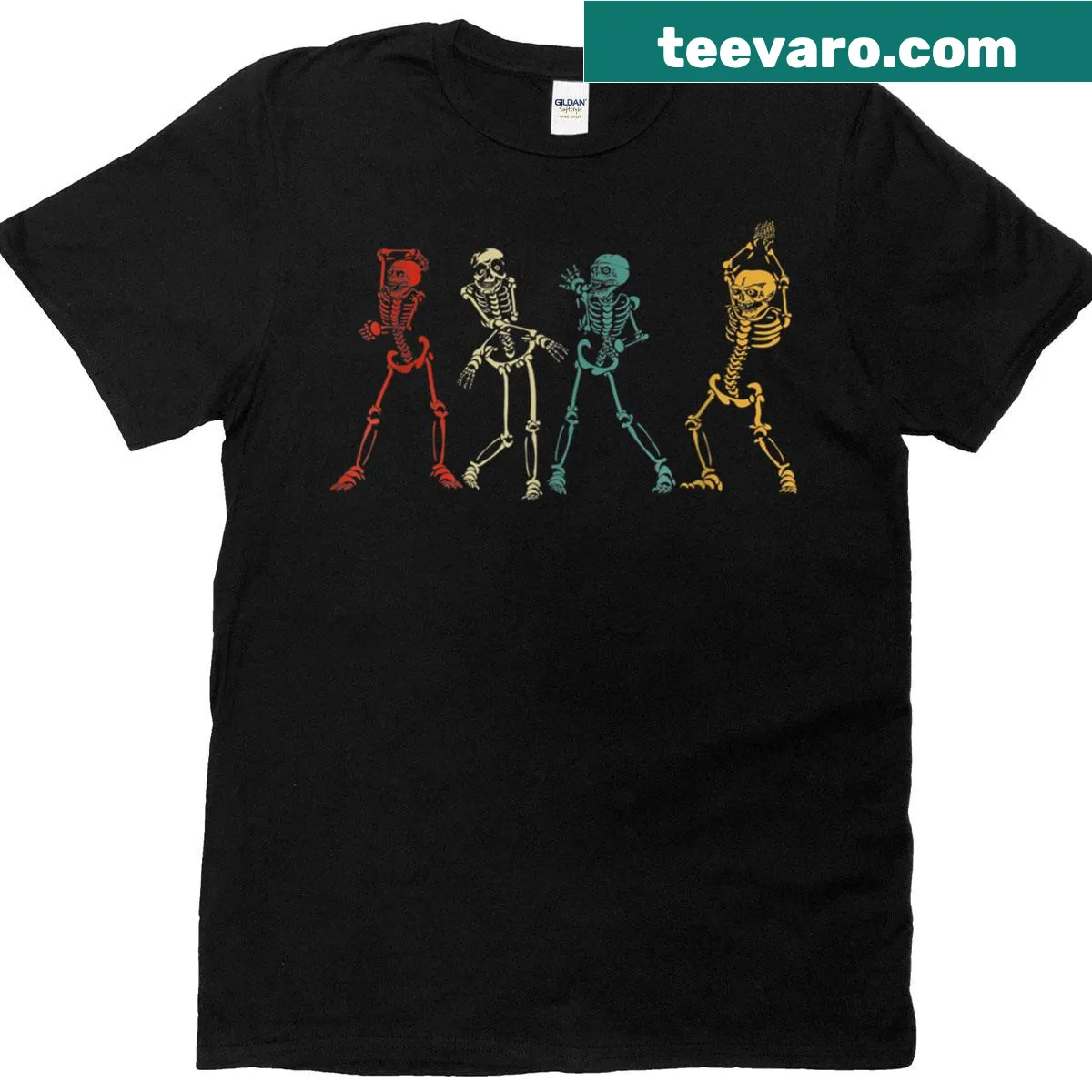 Cartoon dancing skeletons graphic on a Halloween t-shirt — on a men's t-shirt