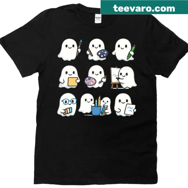 T-shirt featuring a ghost artist with art supplies for teachers