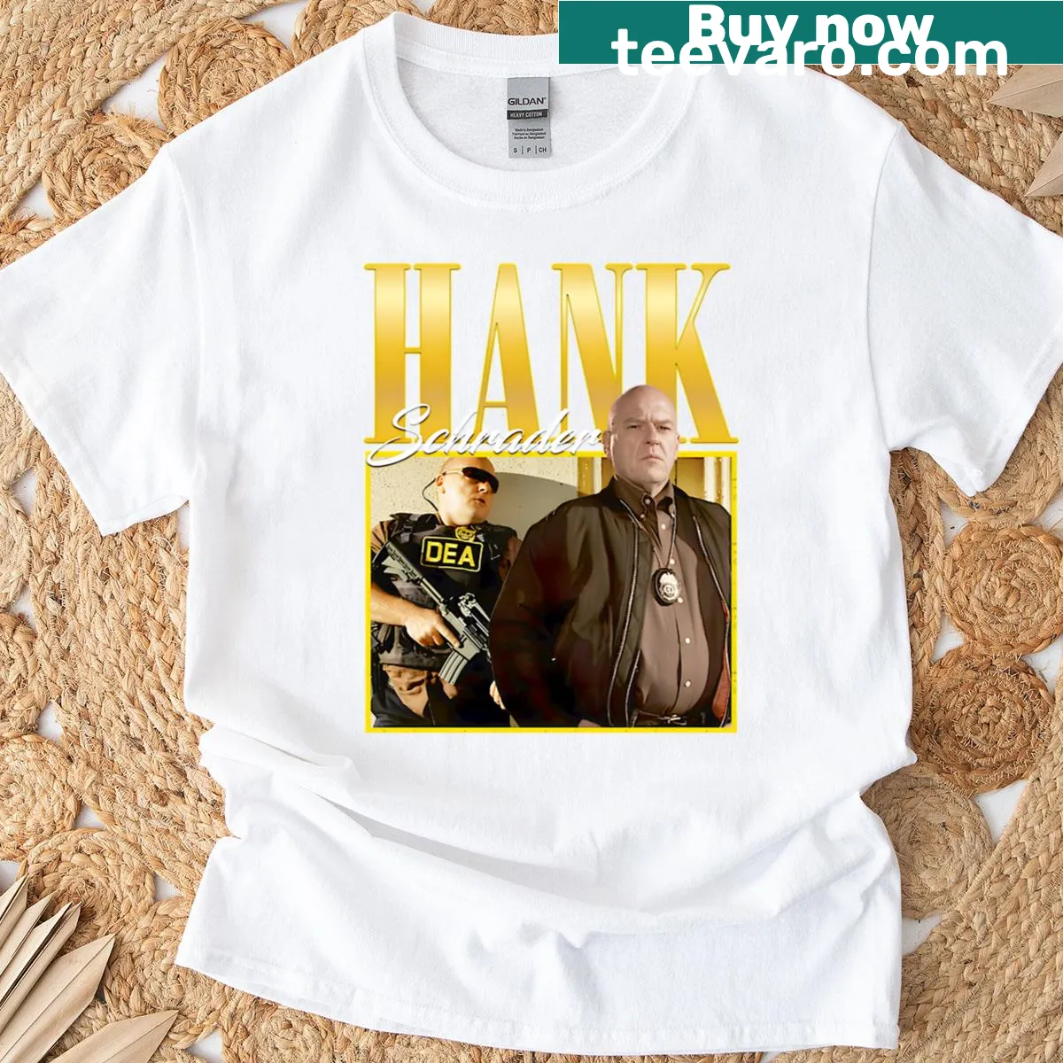 Retro-inspired design featuring Hank Schrader from the TV series — on a men's t-shirt