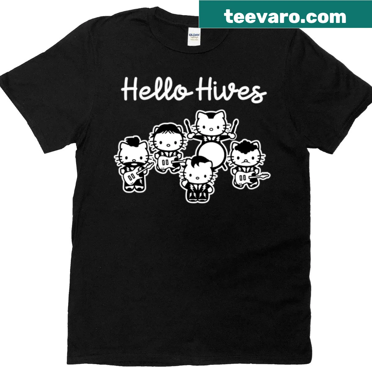 Minimalist t-shirt featuring the phrase Hello Hives promoting bee awareness — on a men's t-shirt