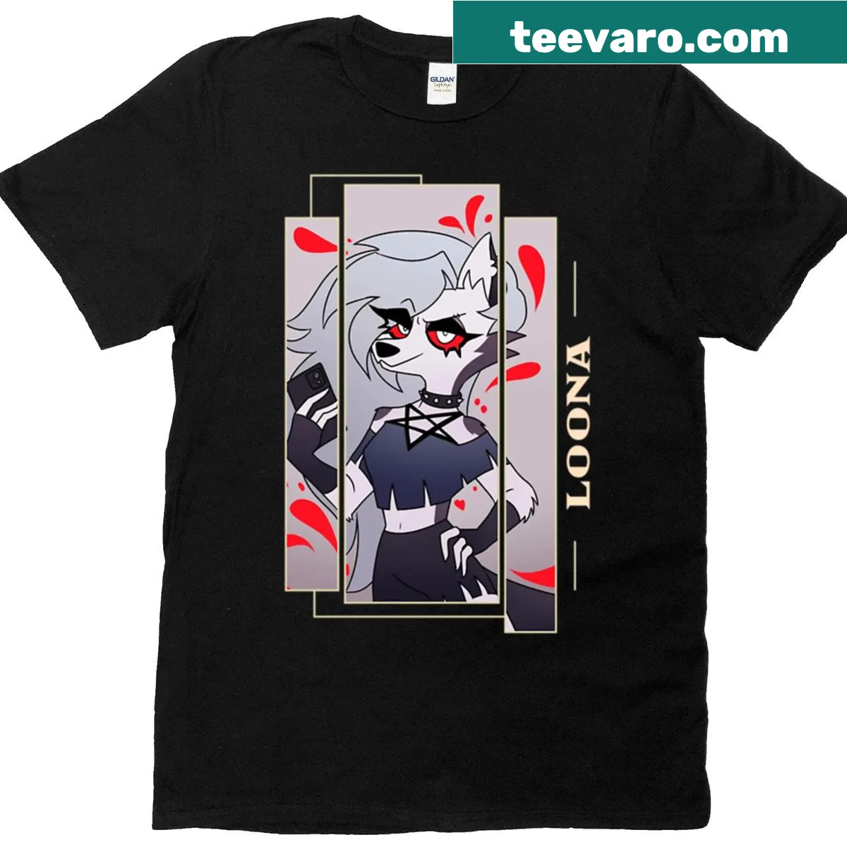Loona from Helluva Boss illustrated t-shirt — on a men's t-shirt