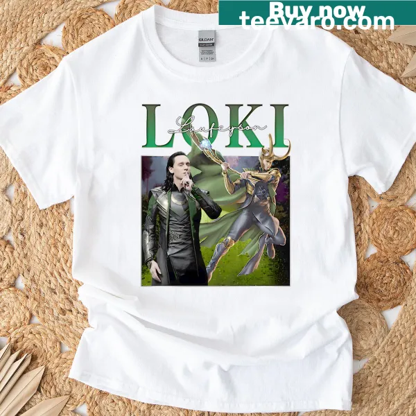 Whimsical trickster in a horned helmet illustrated on a vintage tee
