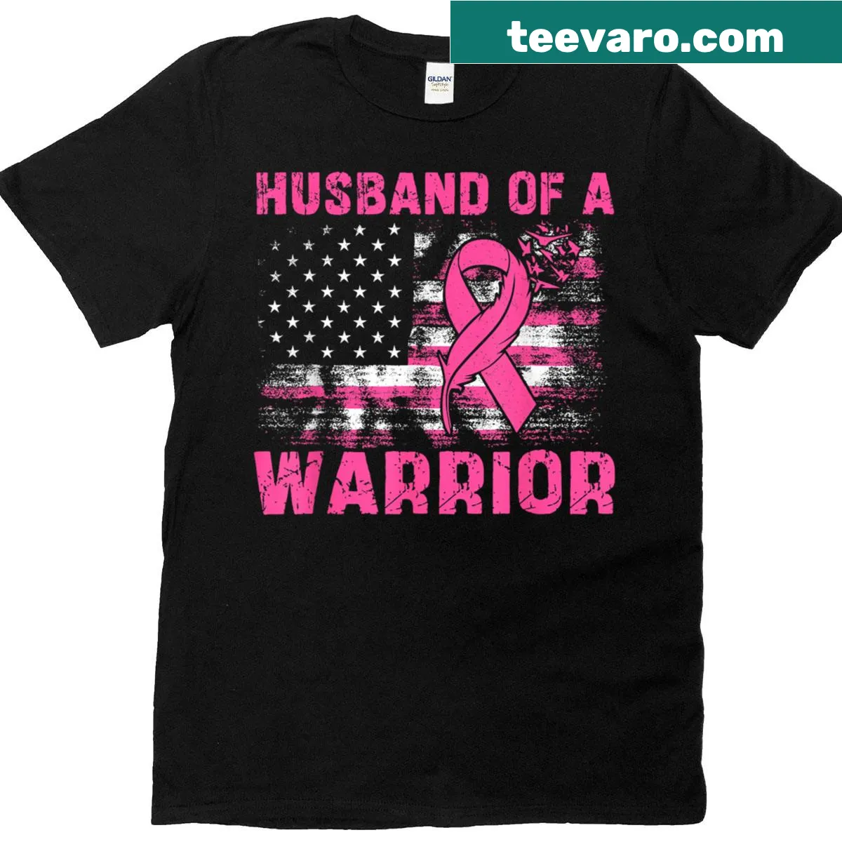 Supportive text for husbands of breast cancer warriors on a t-shirt — on a men's t-shirt