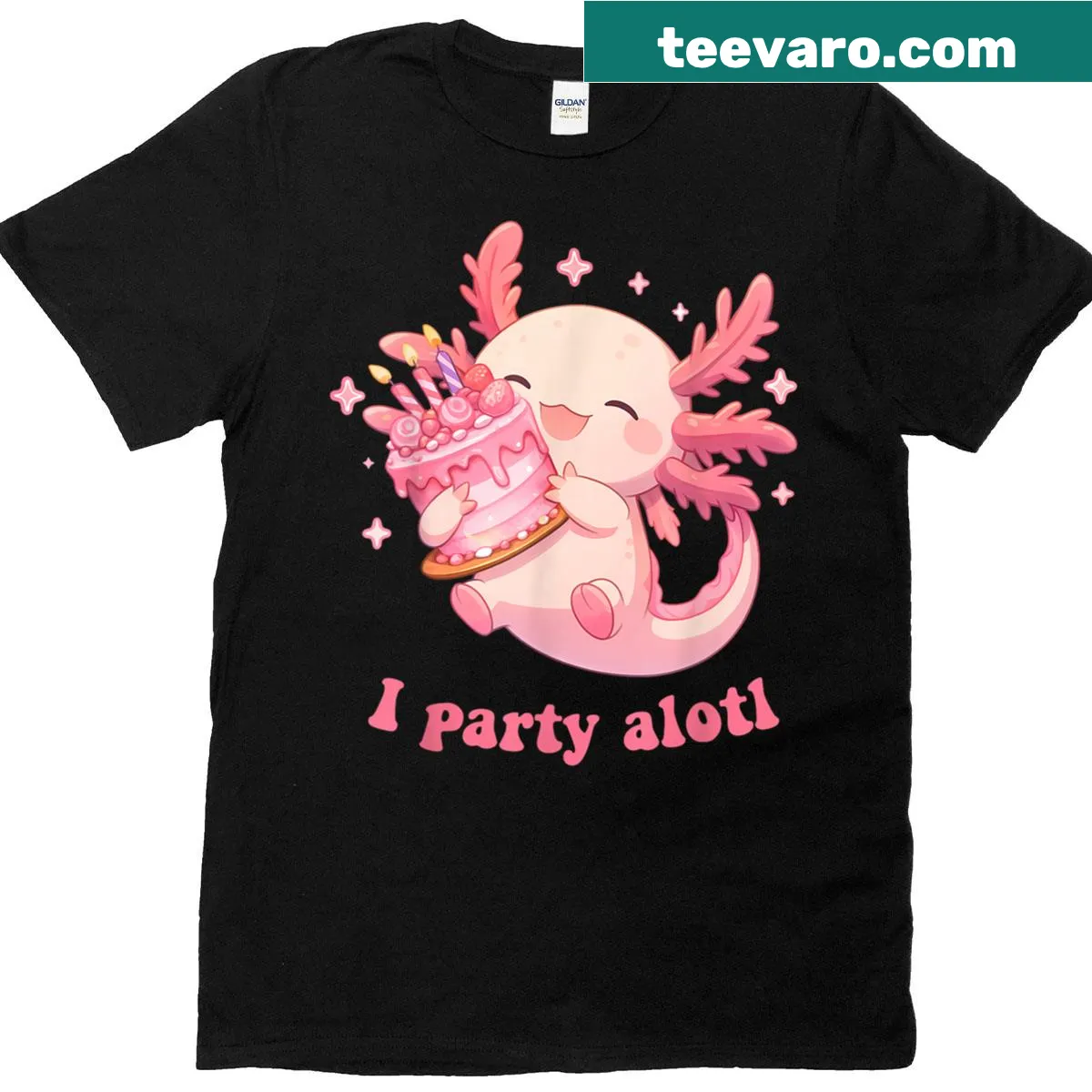 Funny birthday T-shirt with 'I Party Alotl' and axolotl graphic — on a men's t-shirt