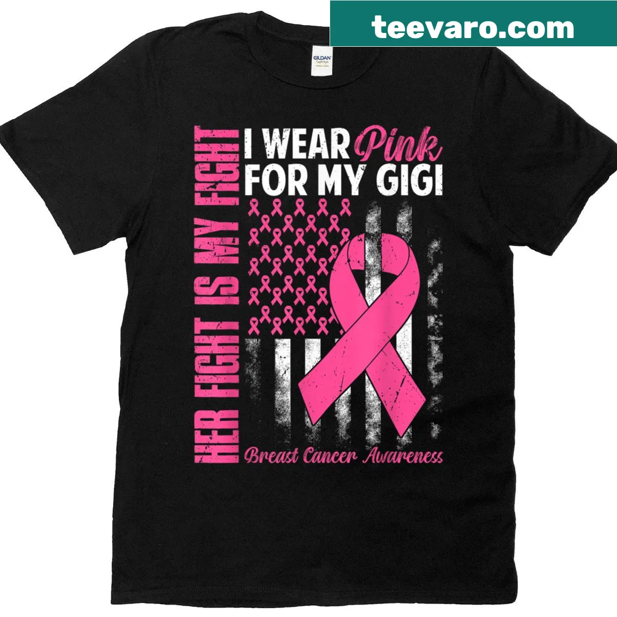 Breast cancer awareness T-shirt with 'I Wear Pink For My Gigi' text — on a men's t-shirt