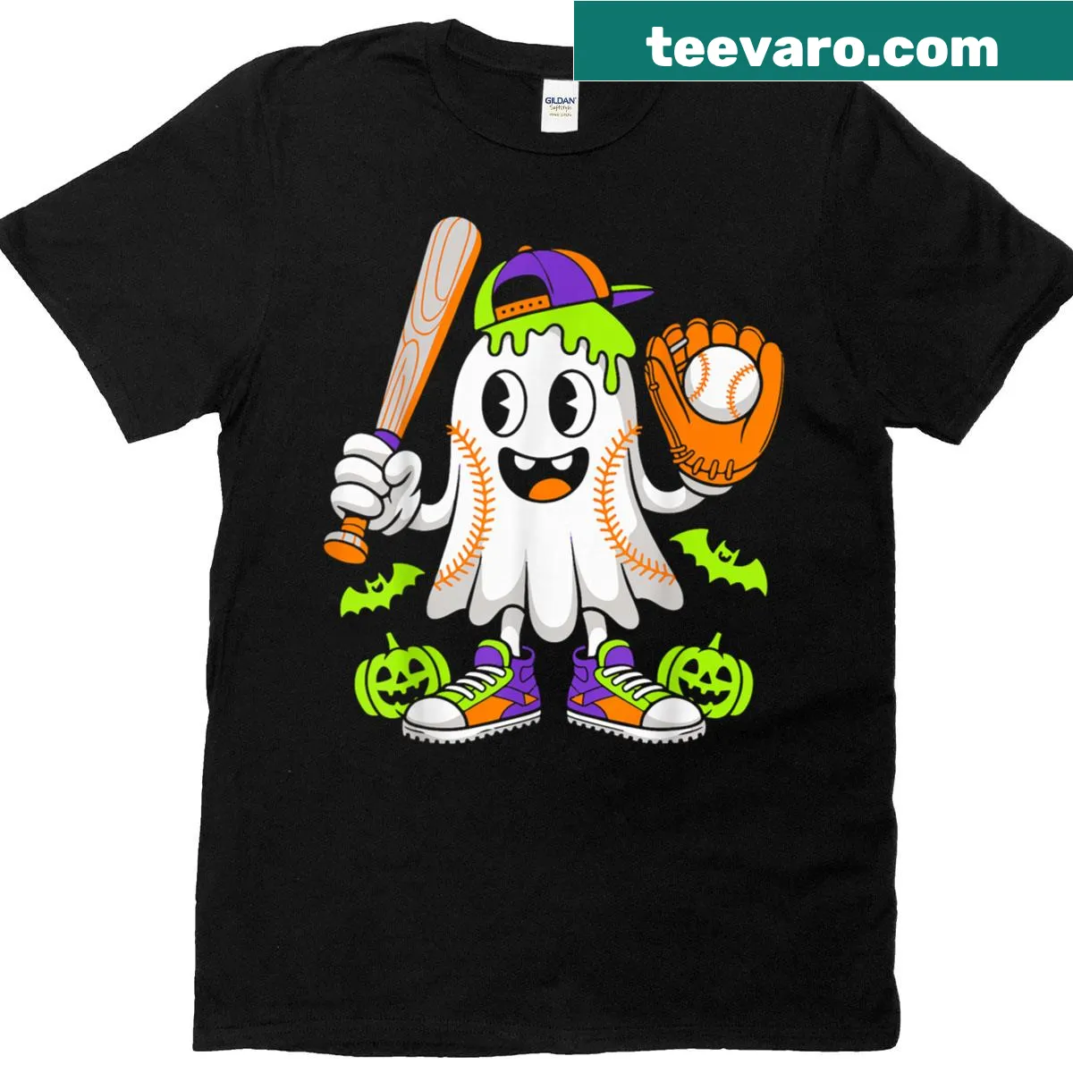 Halloween t-shirt featuring an ice cream drip ghost design — on a men's t-shirt
