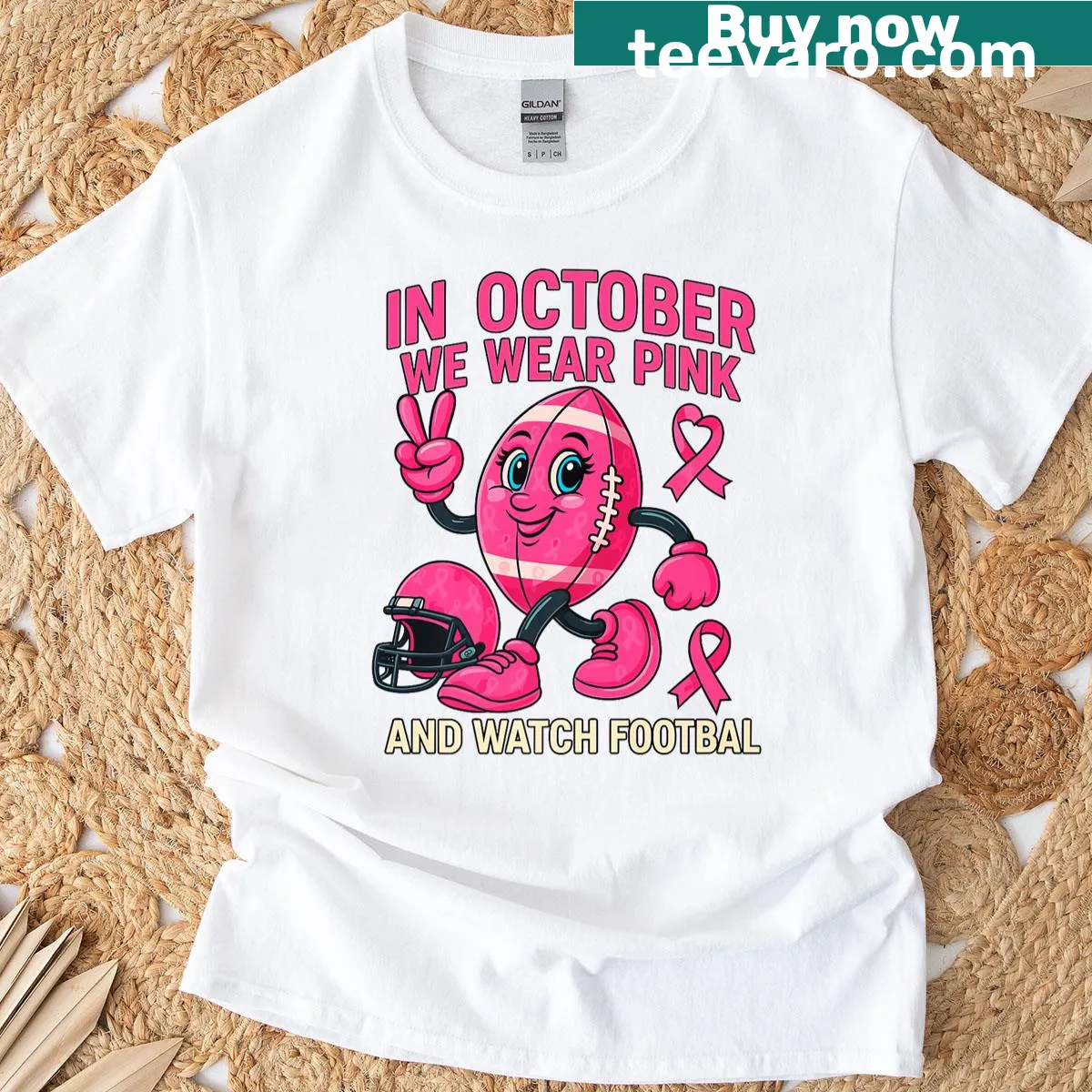 Inspirational pink text design for breast cancer awareness — on a men's t-shirt