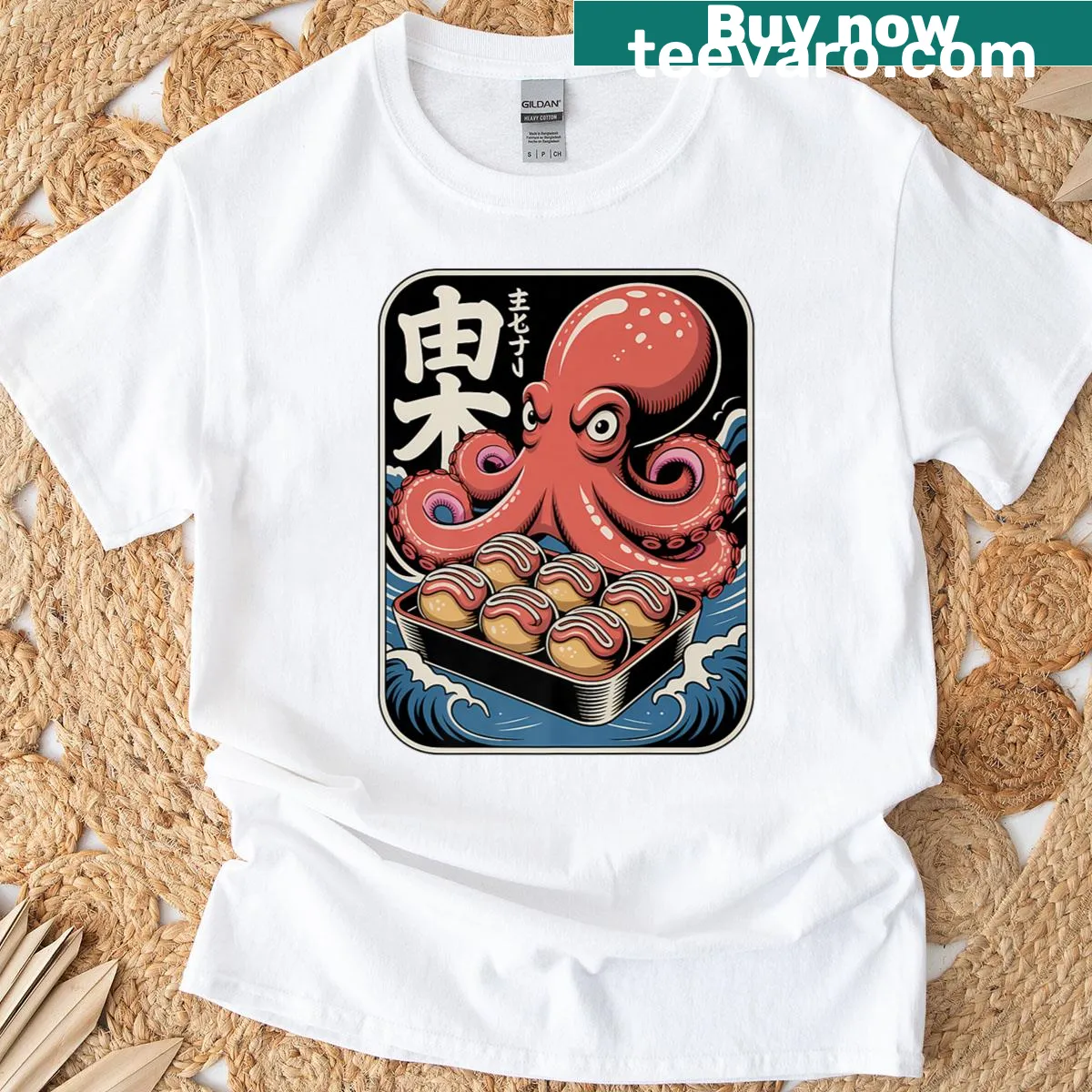 Whimsical octopus design showcasing Takoyaki anime street food — on a men's t-shirt