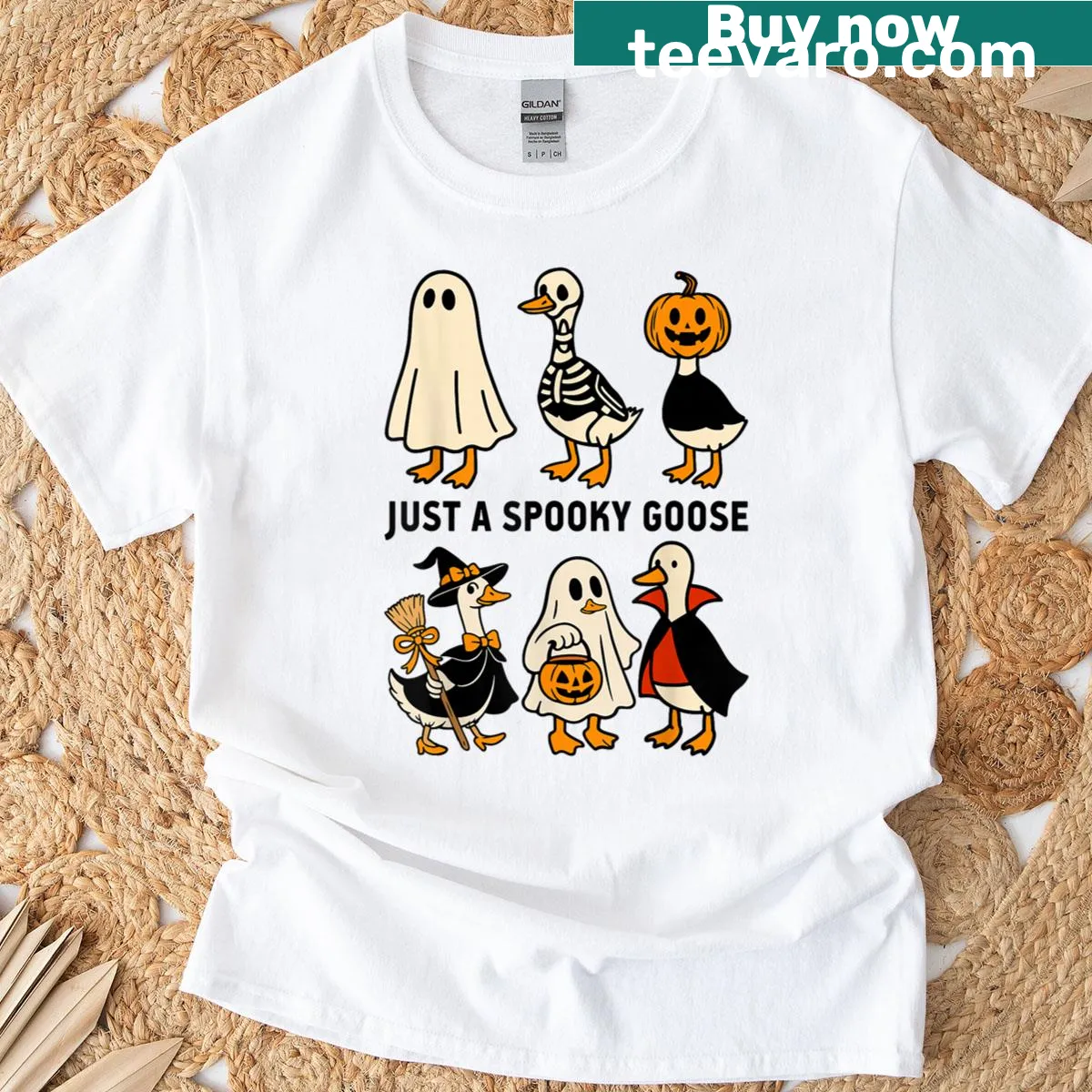 Illustrated spooky goose for Halloween on a T-shirt — on a men's t-shirt