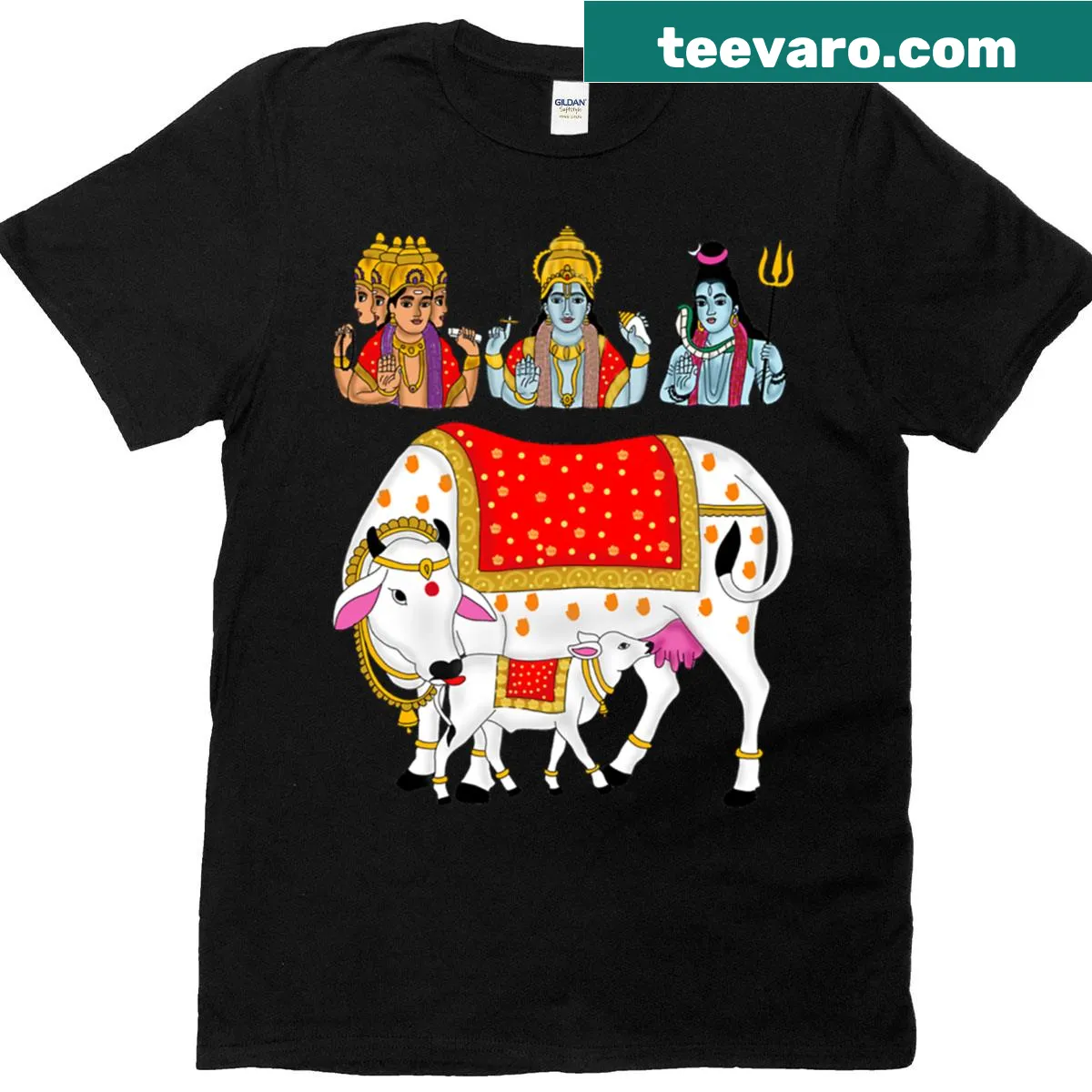 Kamdhenu cow digital painting T-shirt — on a men's t-shirt