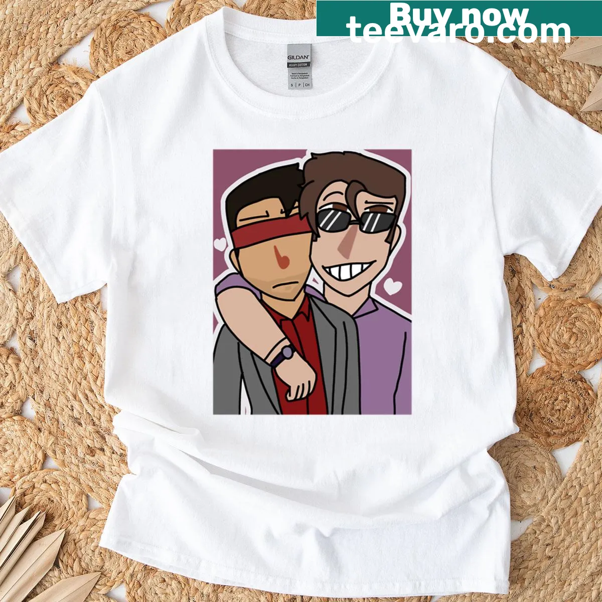 Gaming shirt featuring Kenshi Takahashi and Johnny Cage — on a men's t-shirt