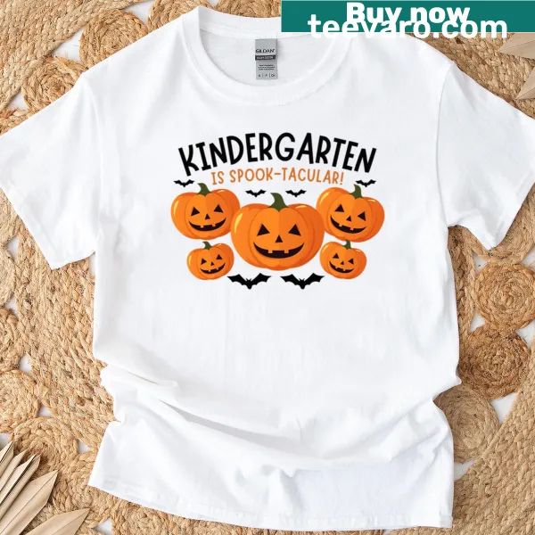 Spook-tacular Halloween teacher shirt with pumpkins and bats