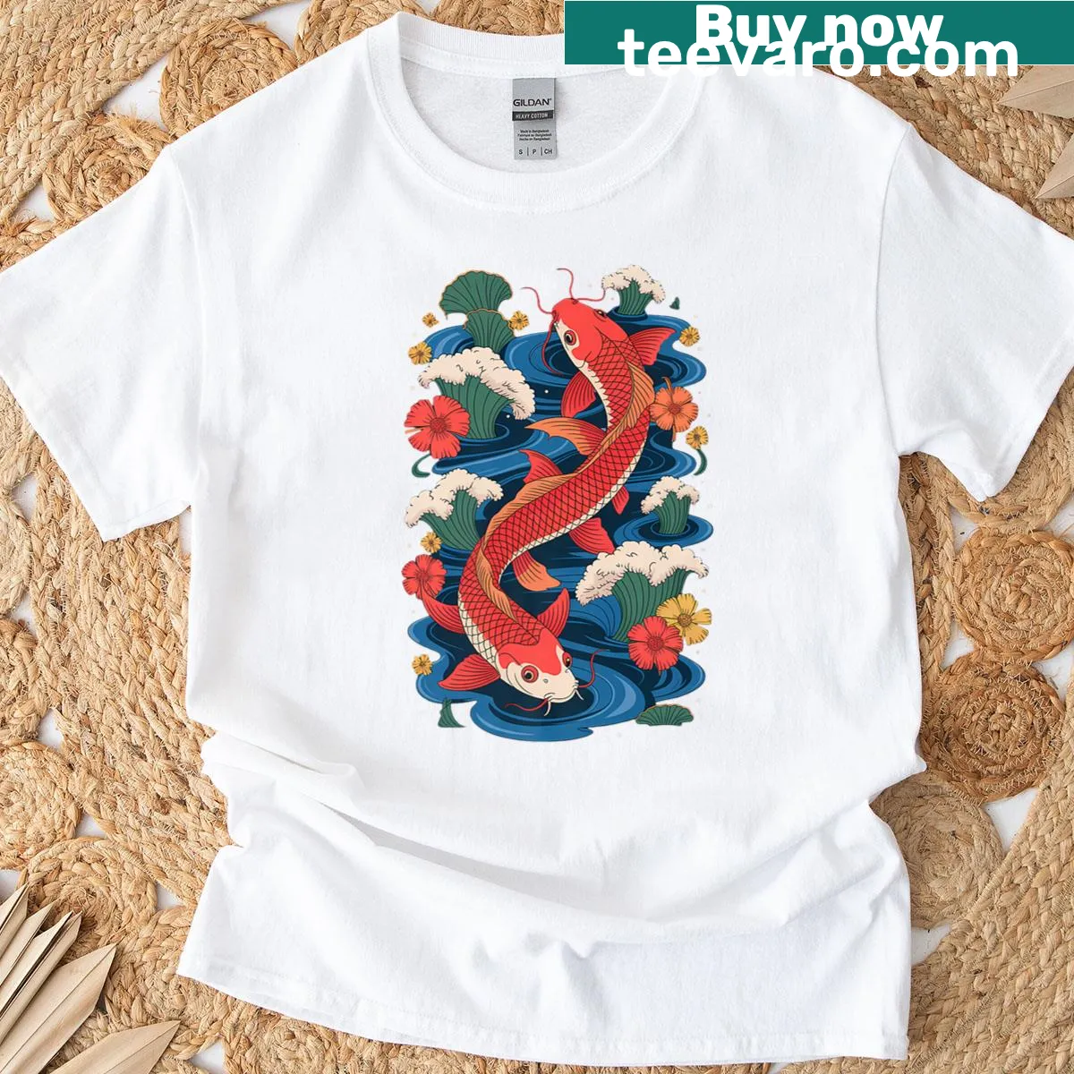Illustrated Koi fish design on premium T-shirt reflecting Japanese culture — on a men's t-shirt