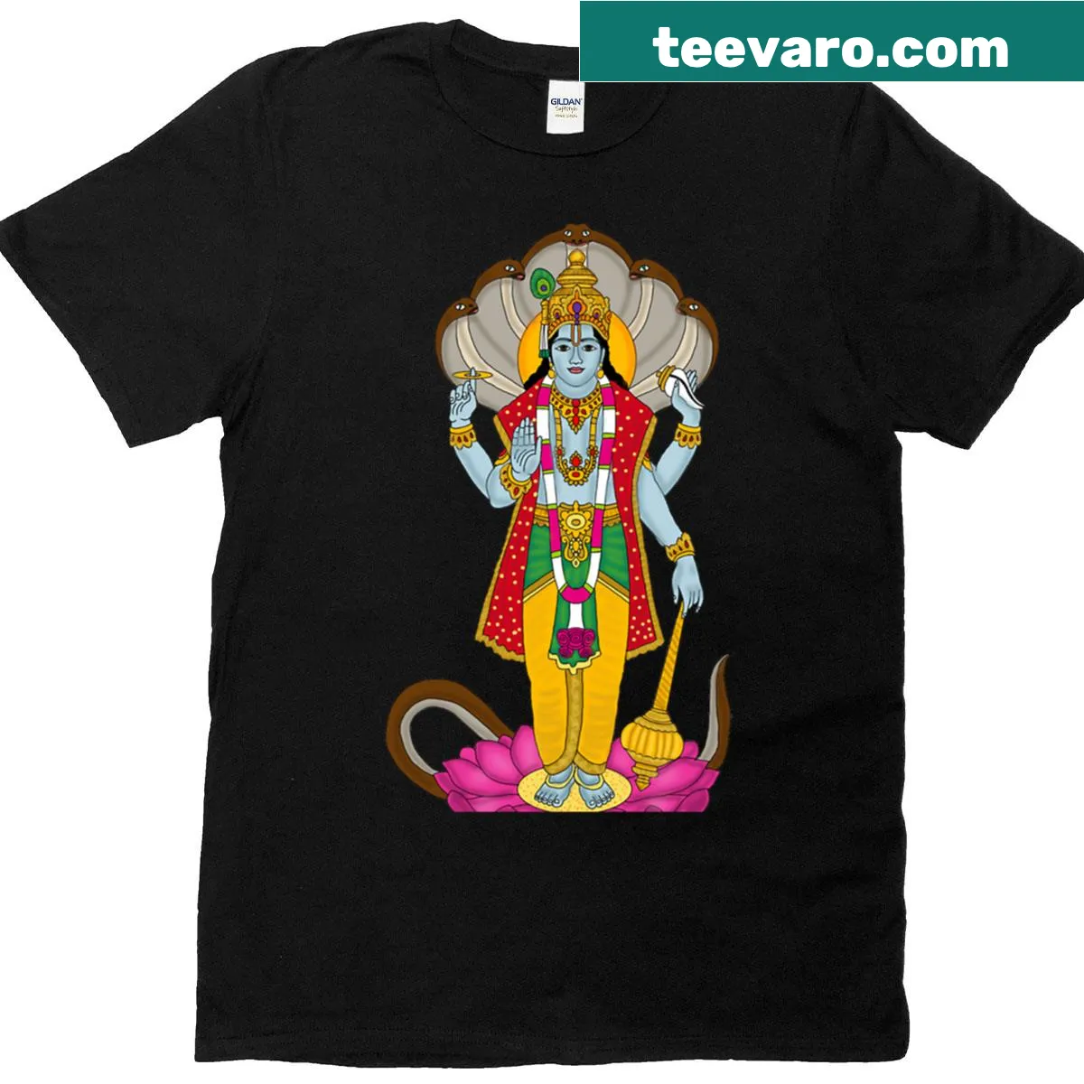 T-shirt featuring a digital painting of Lord Vishnu — on a men's t-shirt