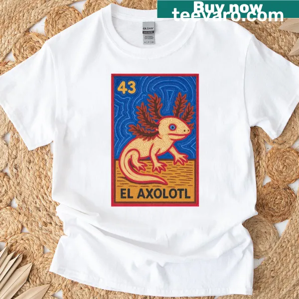 T-shirt featuring the Mexican Lottery Card 43 El Axolotl design