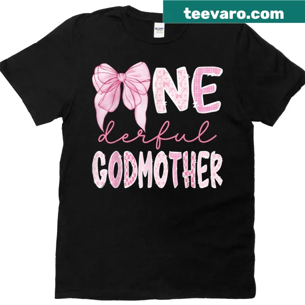 Cute 'Miss Onederful' t-shirt for godmothers with a pink bow
