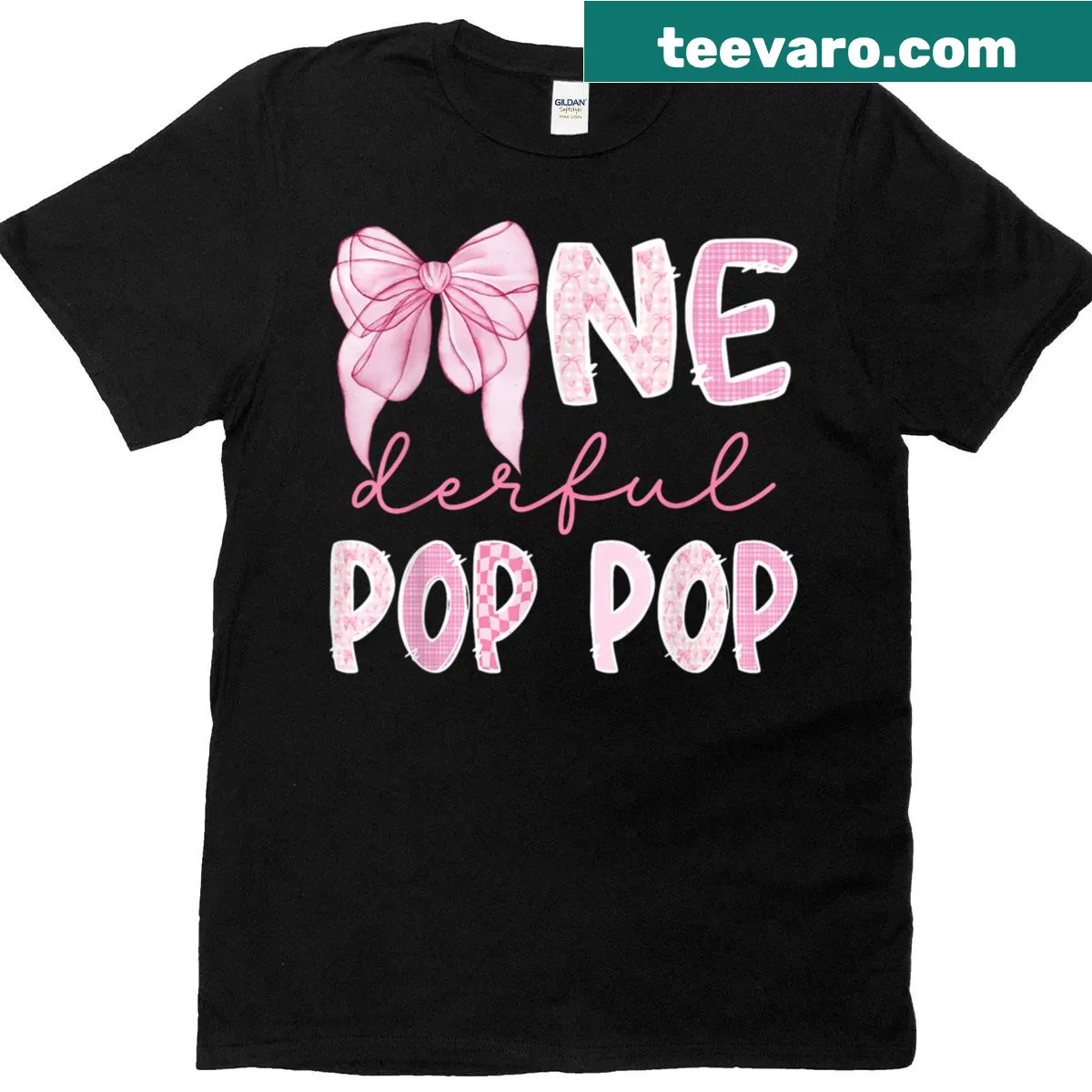 Adorable 'Miss Onederful' t-shirt for grandmothers with a pink bow — on a men's t-shirt