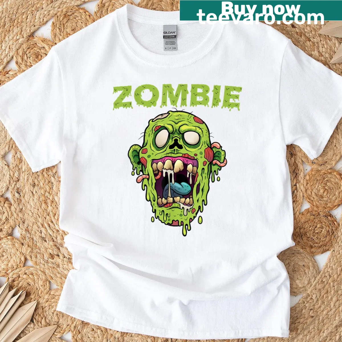 Halloween shirt with whimsical monster face design — on a men's t-shirt