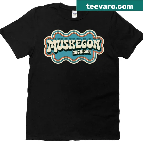 Retro decal T-shirt featuring Muskegon, Michigan, in a vintage style