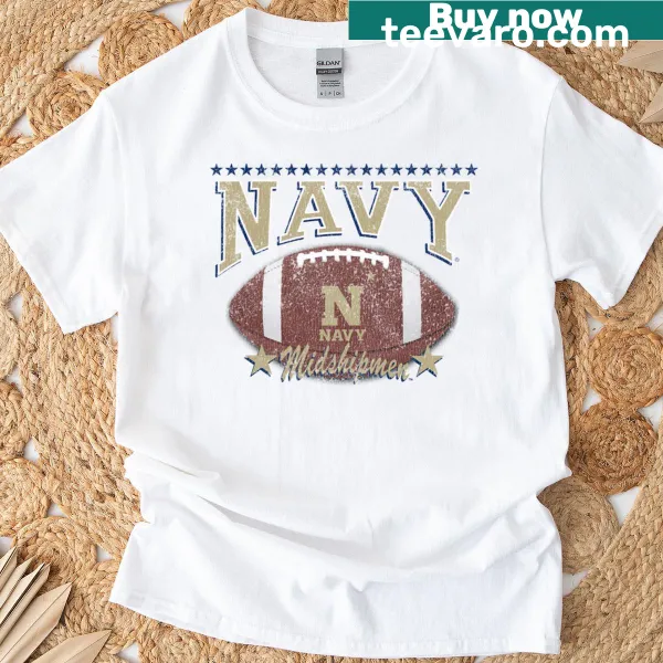 Vintage-style Navy Midshipmen Football T-shirt with stars