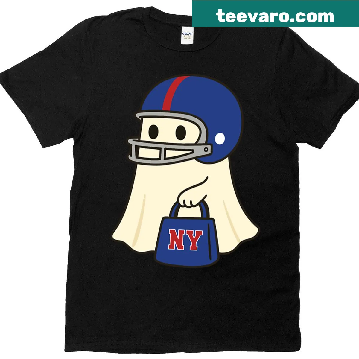Ghost-themed New York Giants T-shirt featuring the team logo — on a men's t-shirt