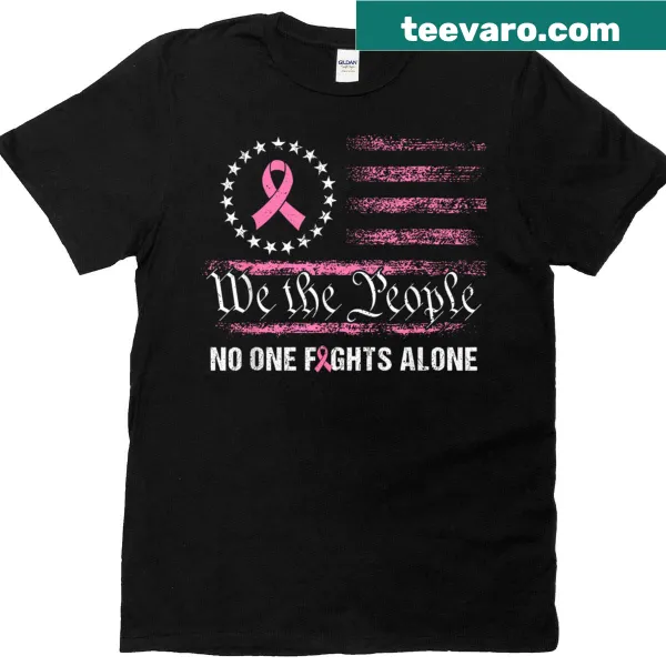 T-shirt featuring American flag and pink ribbon design for breast cancer awareness