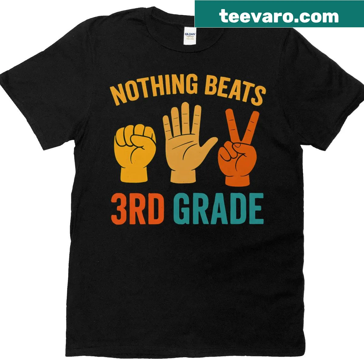 Nostalgic t-shirt with 'Nothing Beats 3rd Grade Rock Paper Scissors' text. — on a men's t-shirt