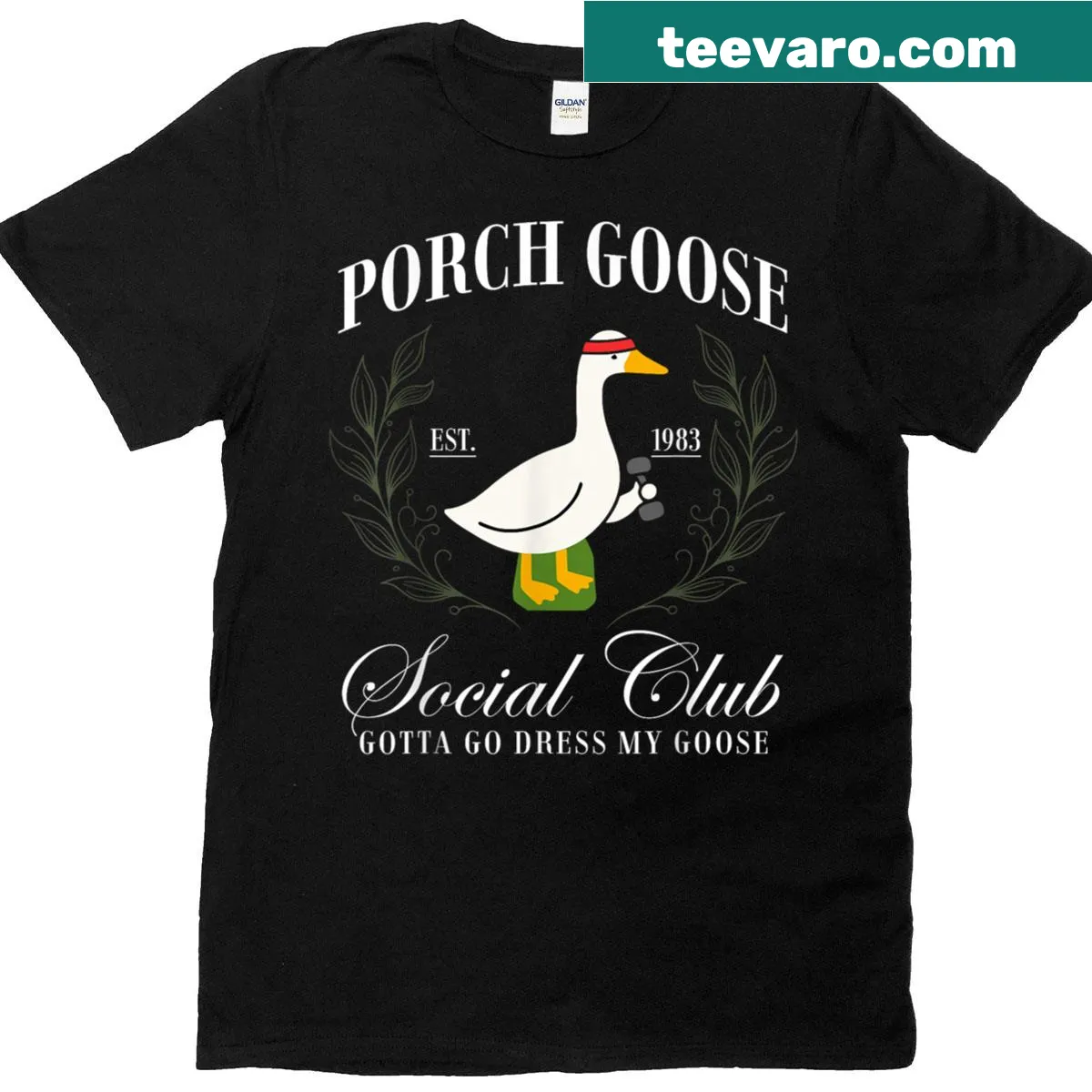Playful gym shirt with 'Gotta Go Dress My Goose' text. — on a men's t-shirt