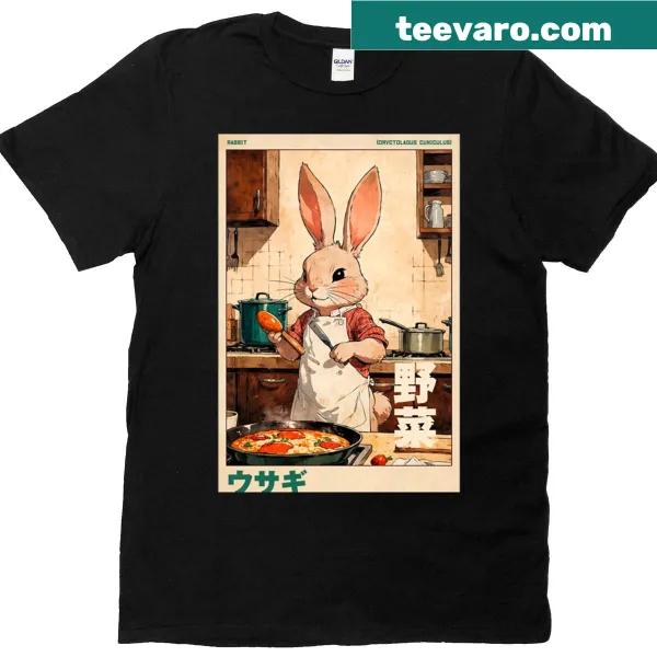 Retro poster design featuring a rabbit making vegetables