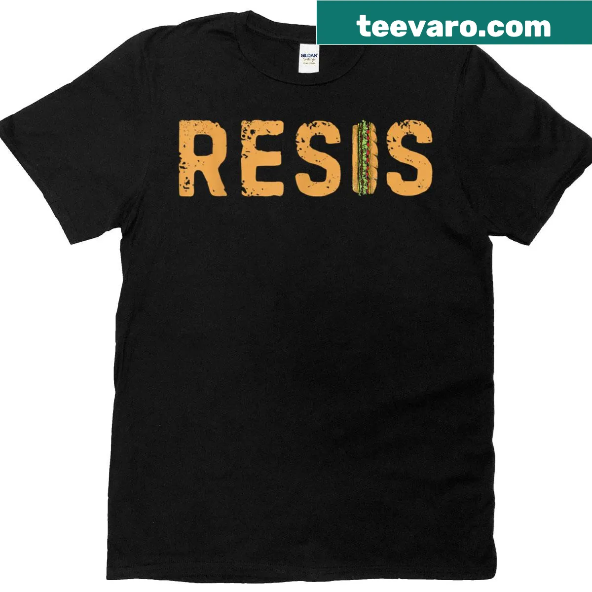 Funny T-shirt with the word 'Resist' and a sandwich graphic — on a men's t-shirt