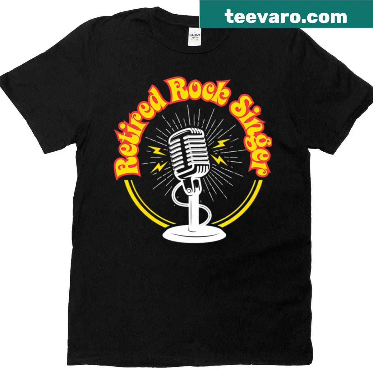 Vintage-style tee celebrating retired rock singers with musical elements — on a men's t-shirt