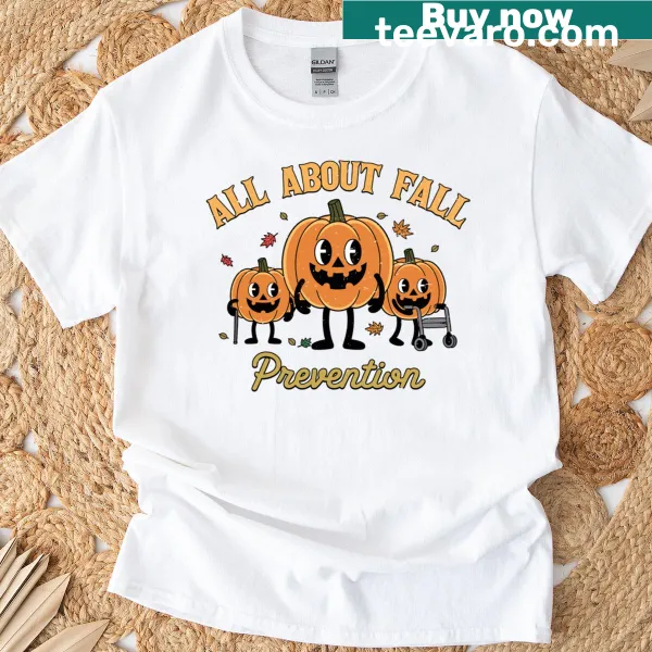 Vintage-style T-shirt with typography promoting fall prevention in occupational therapy