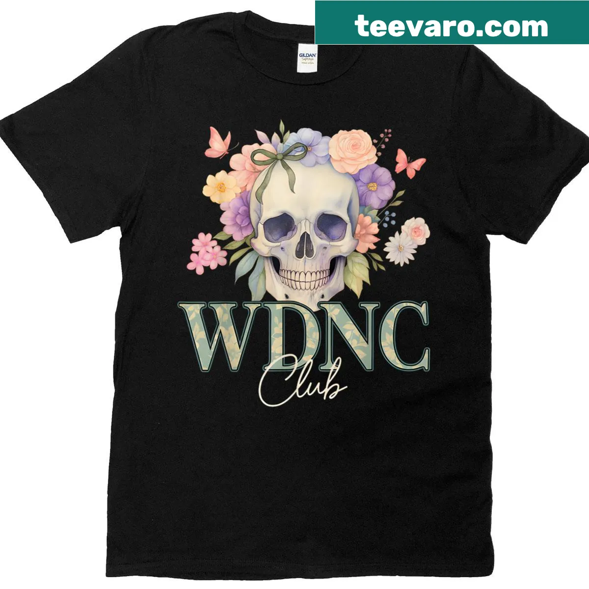 Retro t-shirt featuring a floral skull design with artistic elements. — on a men's t-shirt