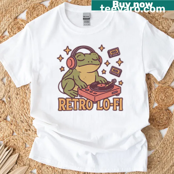 Playful t-shirt featuring a Retro Lo-fi Frog DJ graphic