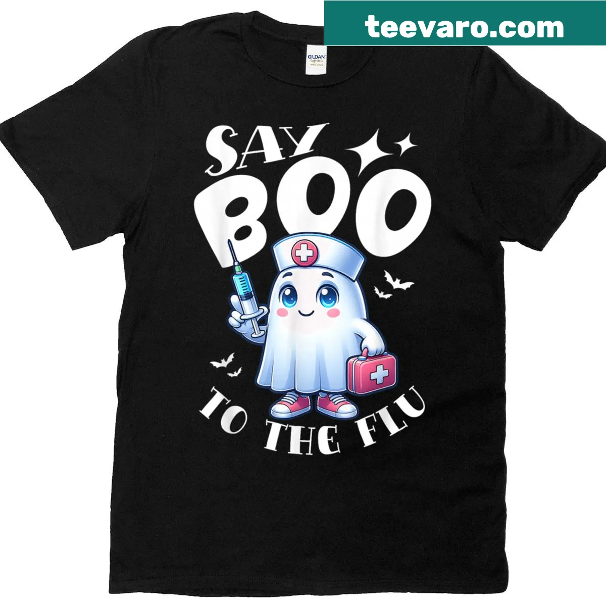Funny nurse Halloween t-shirt with ghost graphic — on a men's t-shirt
