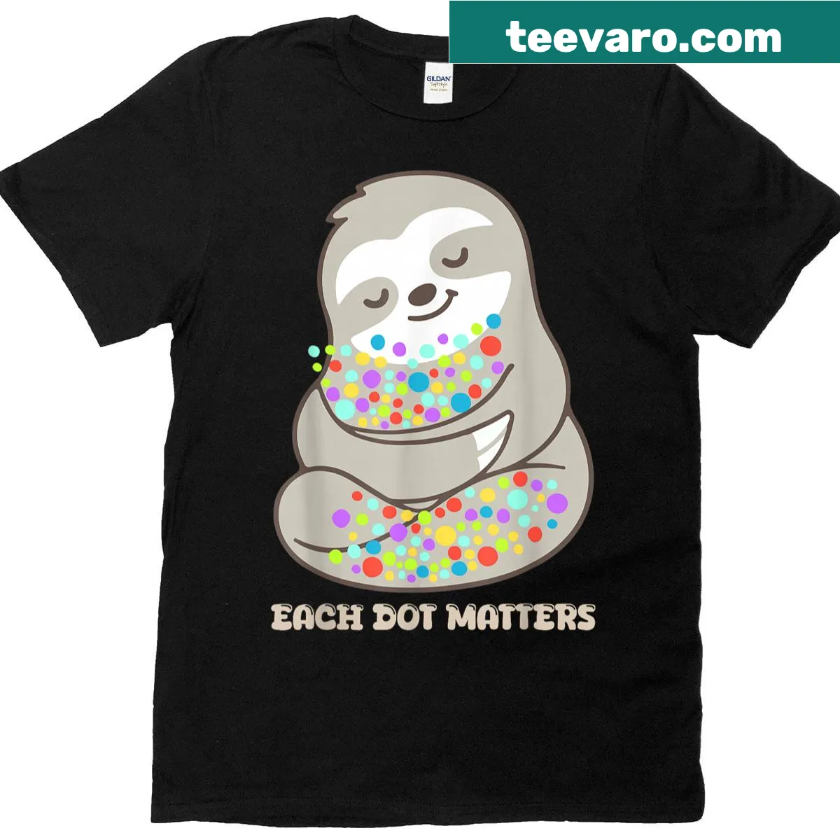 Cute multicolor t-shirt for kids featuring a cartoon rainbow sloth for Dot Day. — on a men's t-shirt