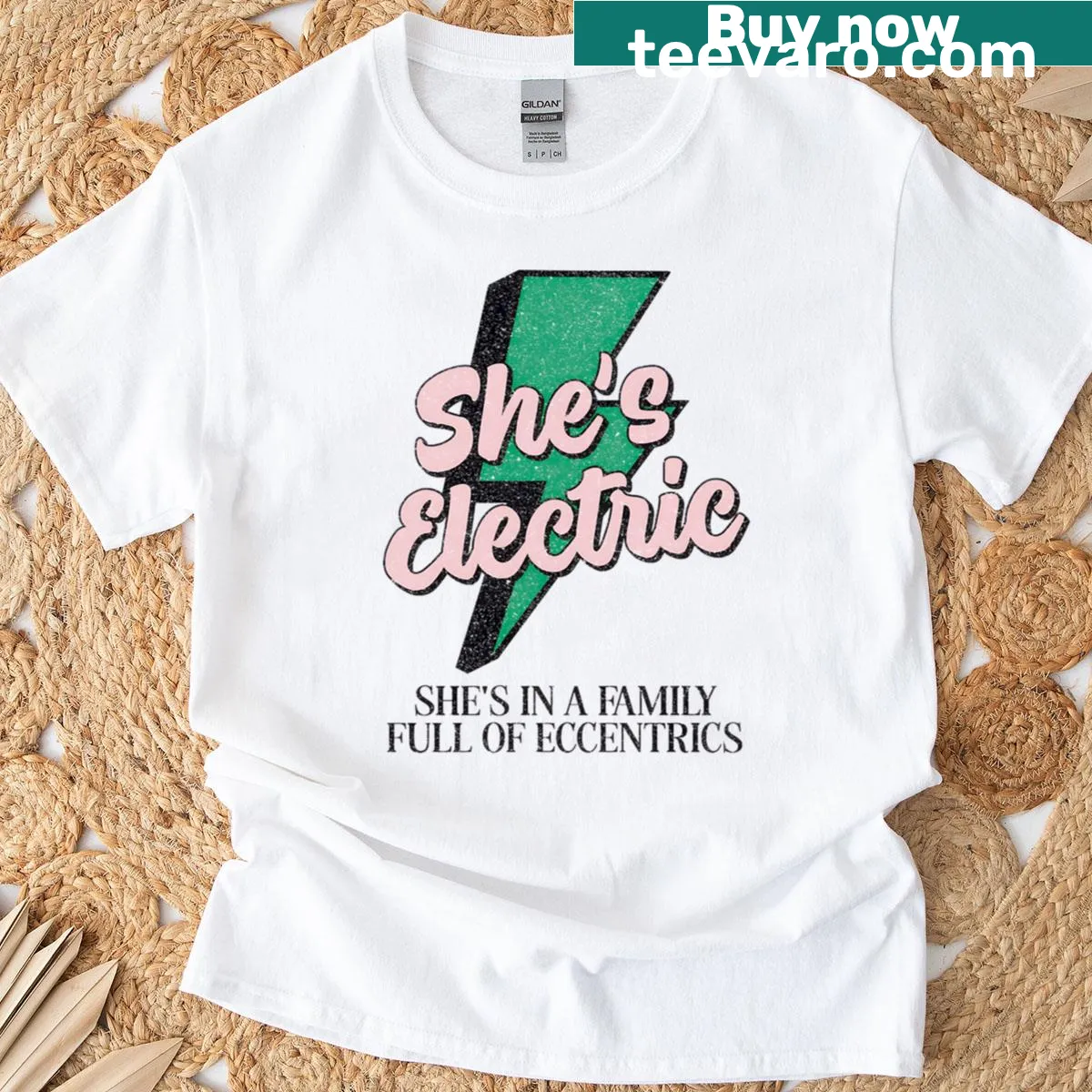 Vintage distressed electric empowerment shirt for women with a lightning design — on a men's t-shirt