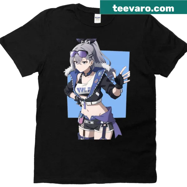 Illustration of a Silver Wolf from Honkai Star Rail on a t-shirt