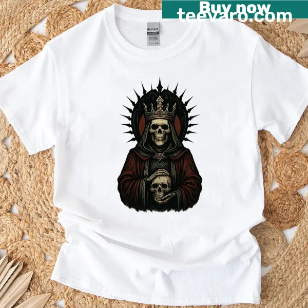 Dark gothic skeleton queen on throne of shadows t-shirt