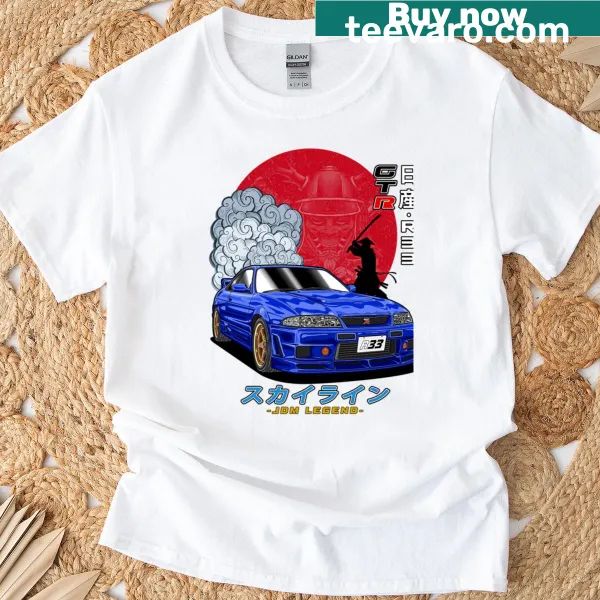 Illustration of the Skyline GT-R R33 car on a t-shirt