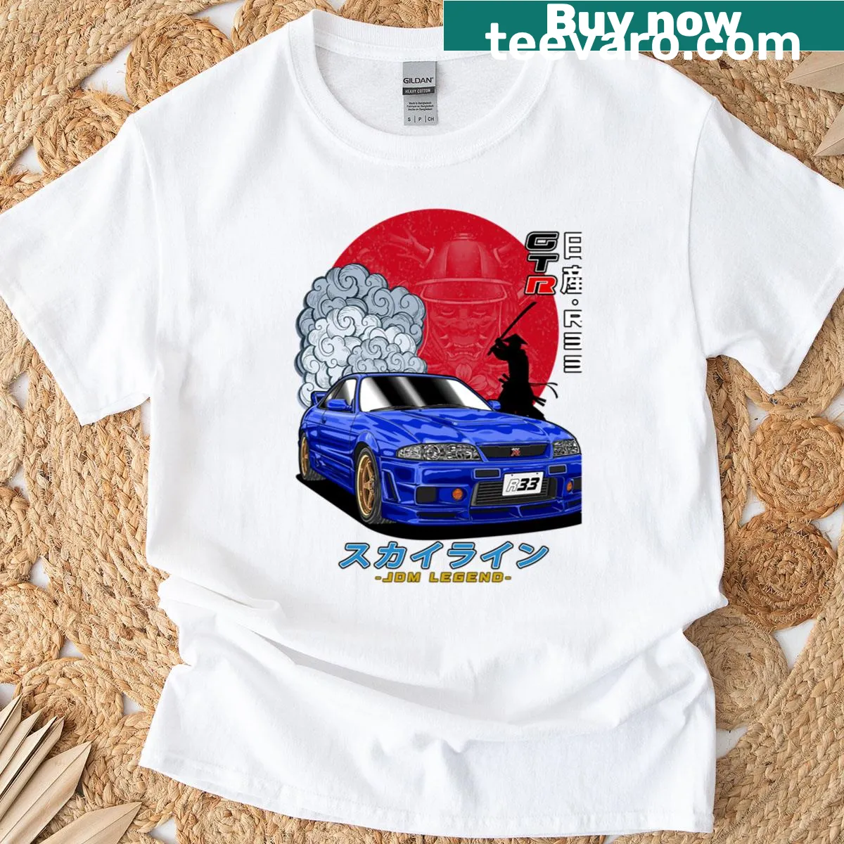 Illustration of the Skyline GT-R R33 car on a t-shirt — on a men's t-shirt
