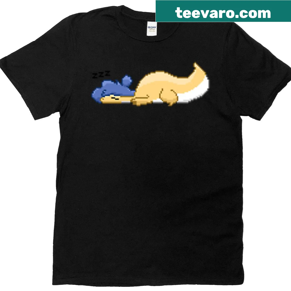 Cartoon yellow pixel dragon on a playful T-shirt — on a men's t-shirt