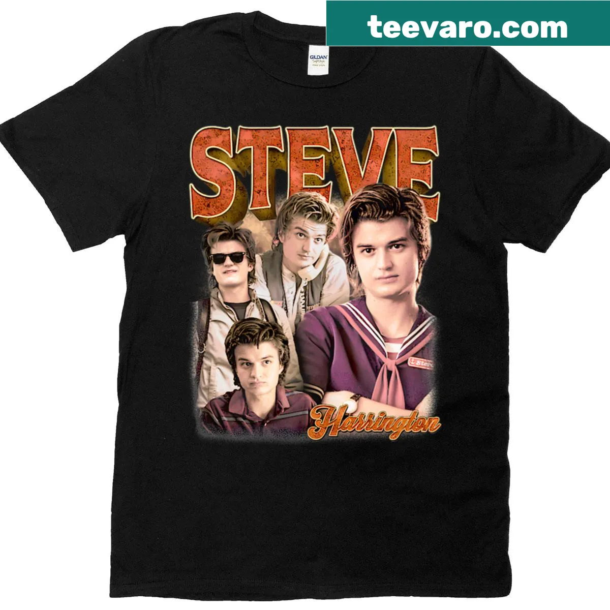 Vintage collage design of Steve Harrington for nostalgic fans — on a men's t-shirt