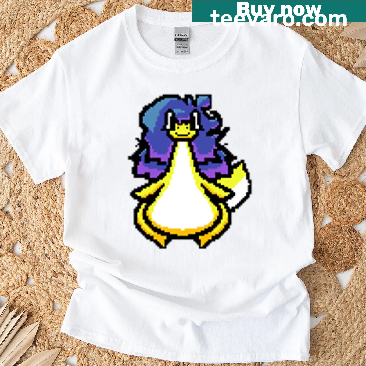Cartoon pixel dragon graphic on a t-shirt — on a men's t-shirt