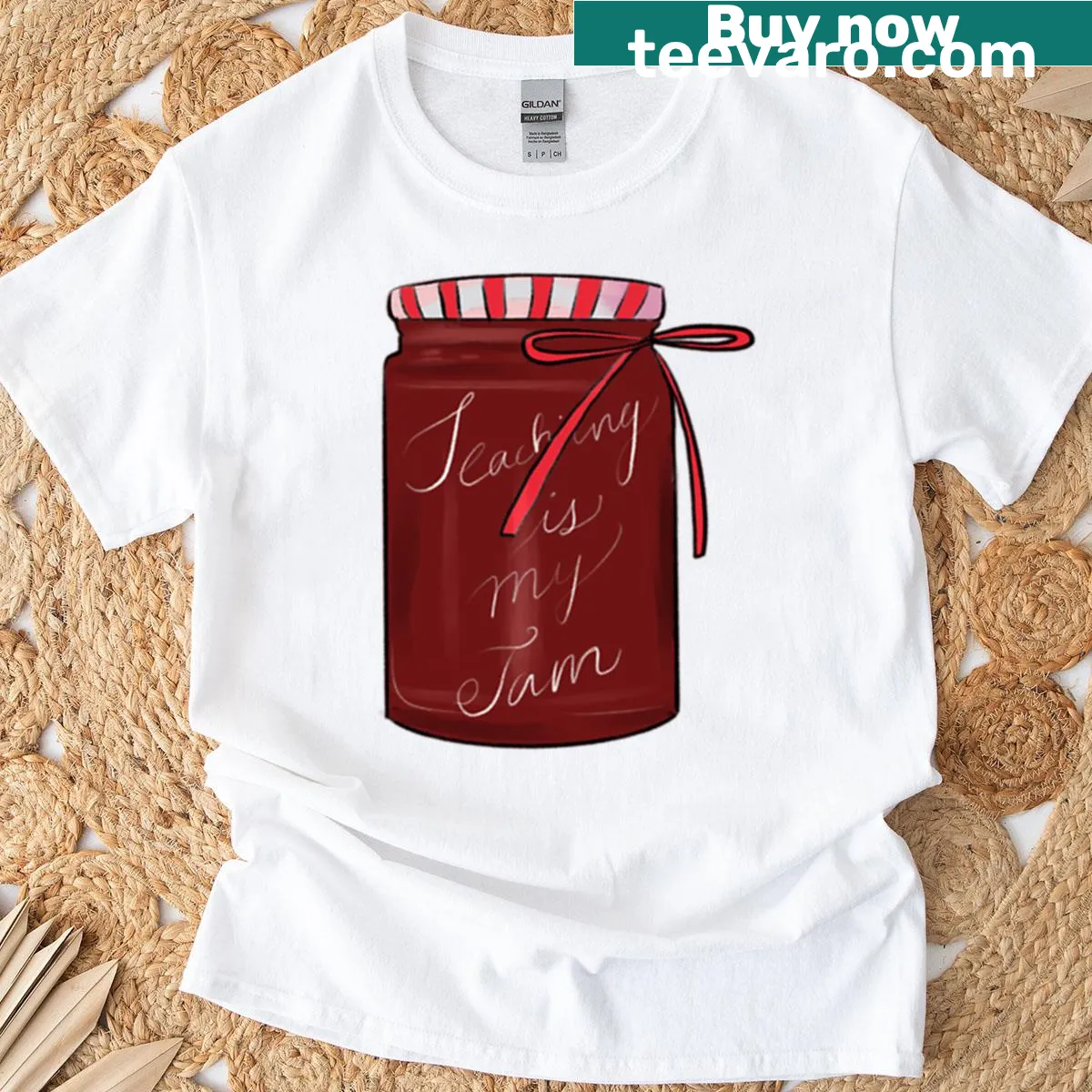 Teacher T-shirt with the phrase 'Teaching Is My Jam' in playful typography — on a men's t-shirt