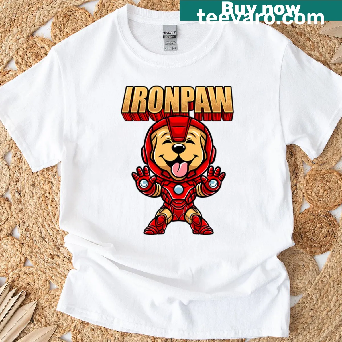 Adorable T-shirt with a cute Ironpaw design in a whimsical illustration style — on a men's t-shirt