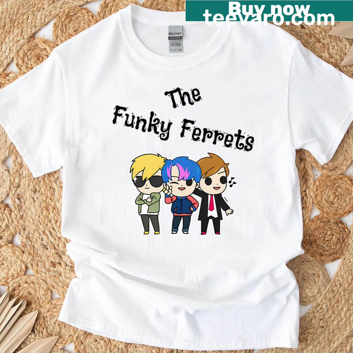 Cartoon ferrets graphic on a playful kids' t-shirt — on a men's t-shirt