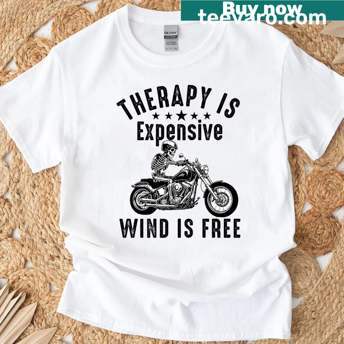 Typographic t-shirt with a humorous motorcycle saying — on a men's t-shirt