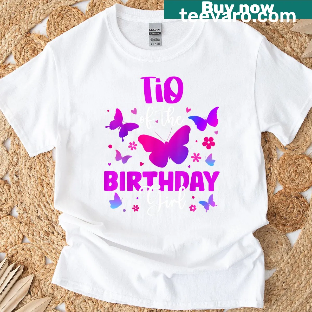 Cute family matching t-shirt for Tio of the birthday girl with butterflies — on a men's t-shirt