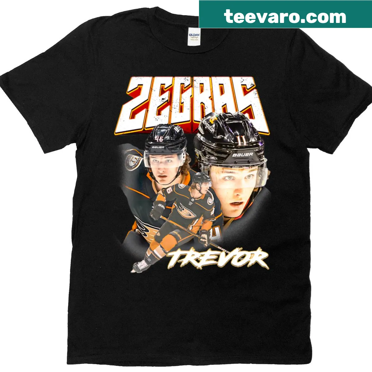 Vintage-style Trevor Zegras hockey player t-shirt with aesthetic graphic — on a men's t-shirt